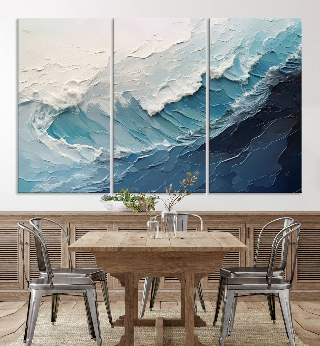 Blue Abstract Wave Ocean Wall Art Canvas Print