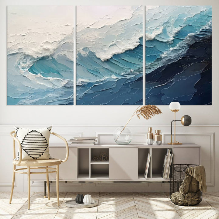 Blue Abstract Wave Ocean Wall Art Canvas Print