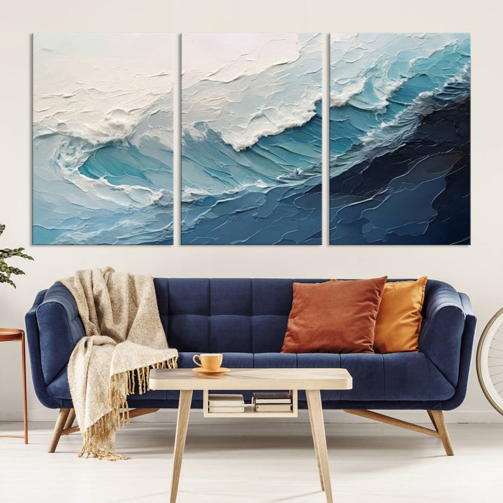 Blue Abstract Wave Ocean Wall Art Canvas Print