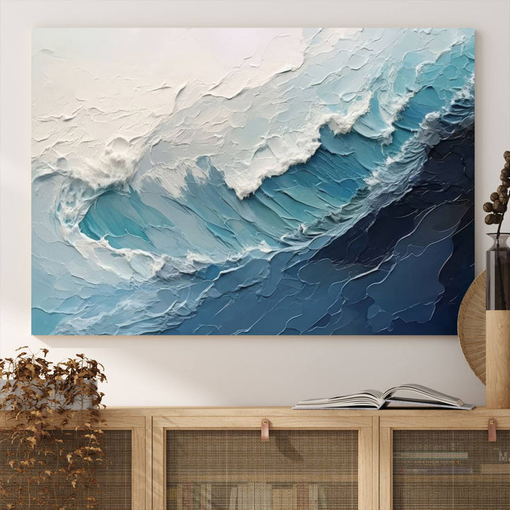 Blue Abstract Wave Ocean Wall Art Canvas Print