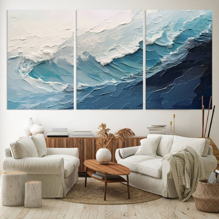 Blue Abstract Wave Ocean Wall Art Canvas Print