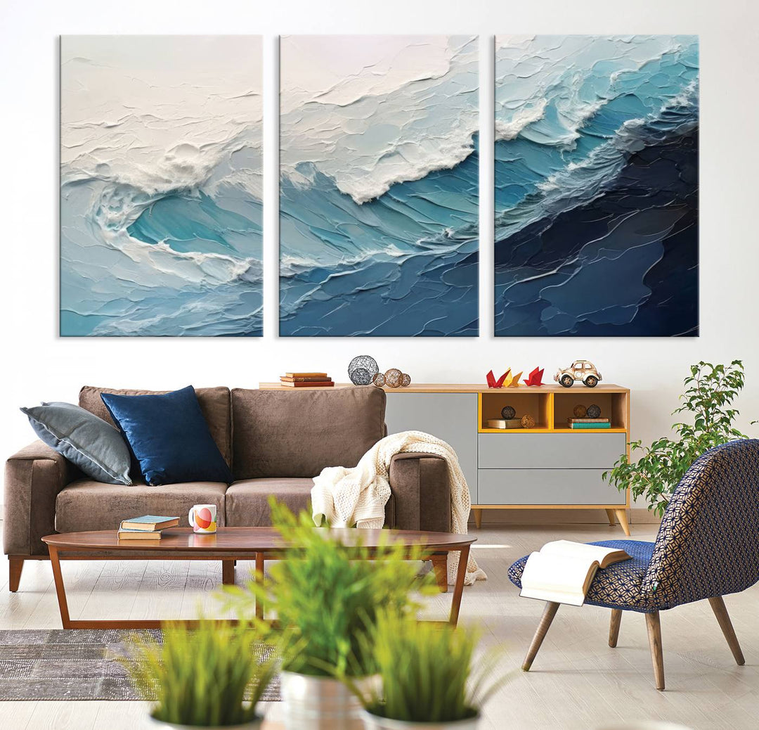 Blue Abstract Wave Ocean Wall Art Canvas Print