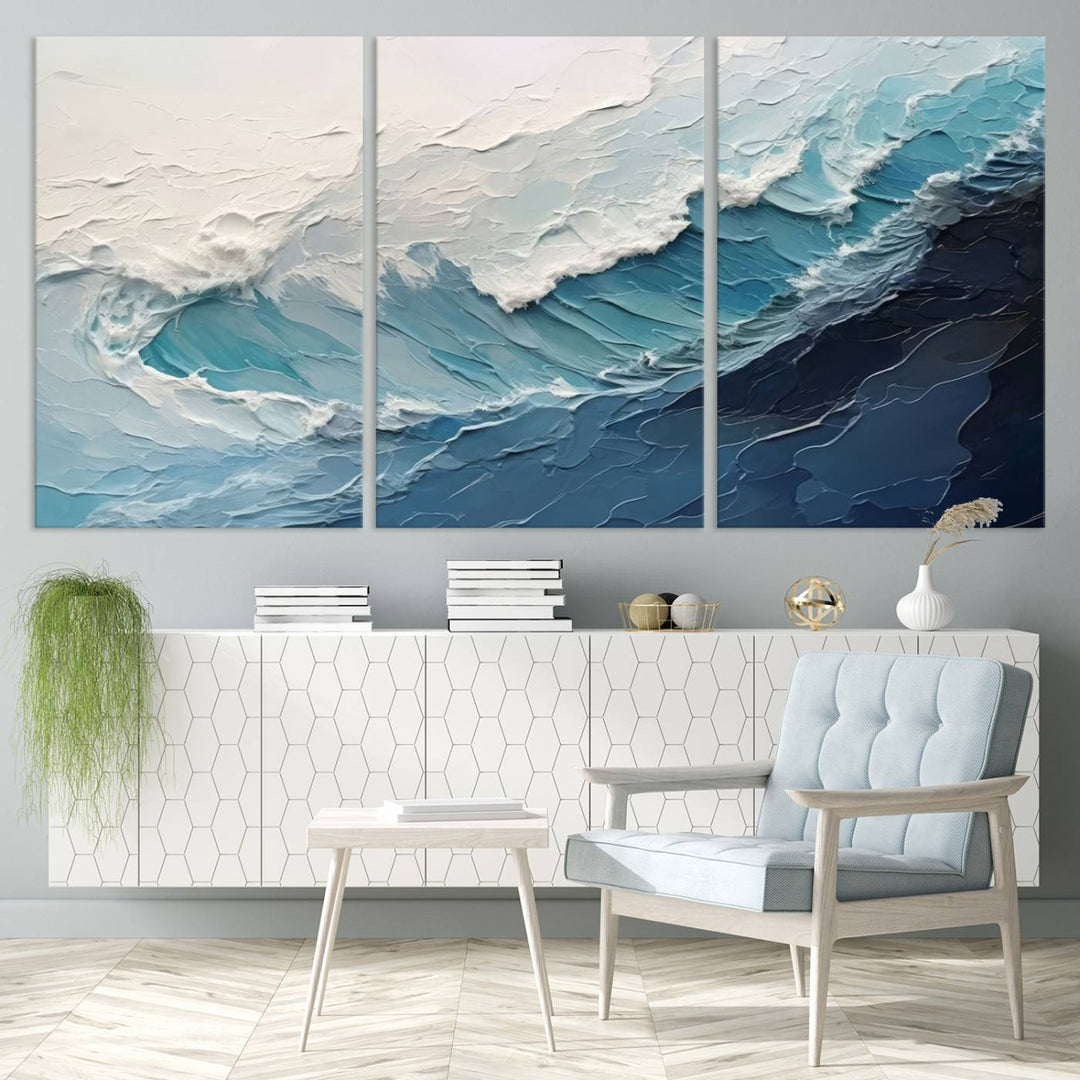 Blue Abstract Wave Ocean Wall Art Canvas Print