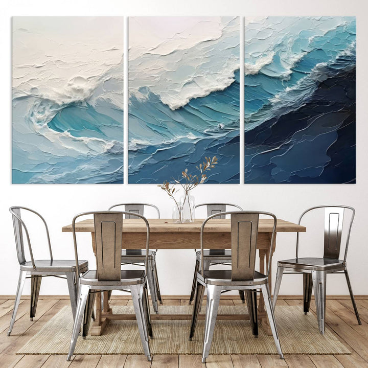 Blue Abstract Wave Ocean Wall Art Canvas Print