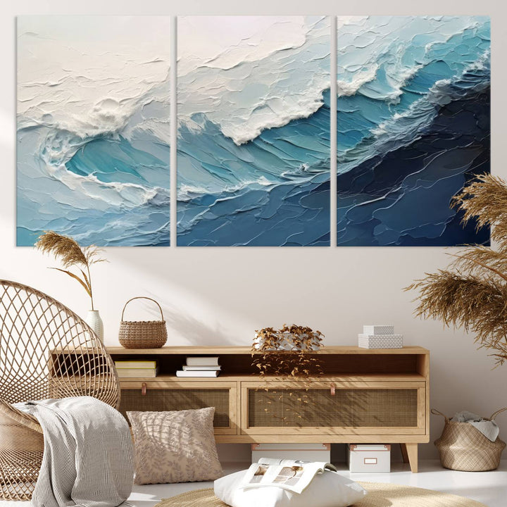 Blue Abstract Wave Ocean Wall Art Canvas Print