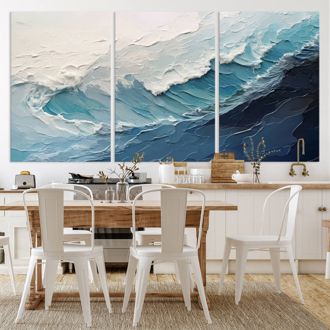 Blue Abstract Wave Ocean Wall Art Canvas Print