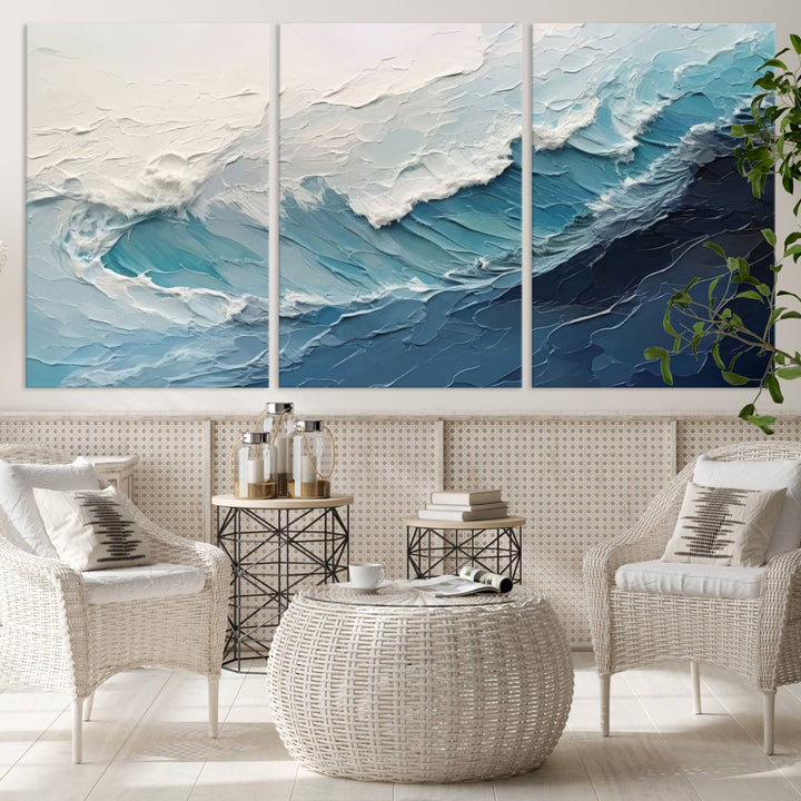 Blue Abstract Wave Ocean Wall Art Canvas Print