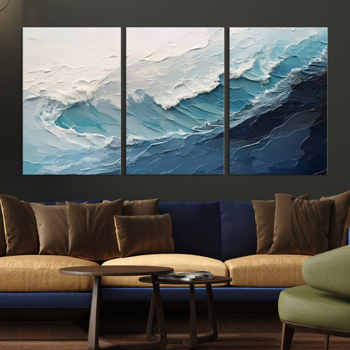 Blue Abstract Wave Ocean Wall Art Canvas Print