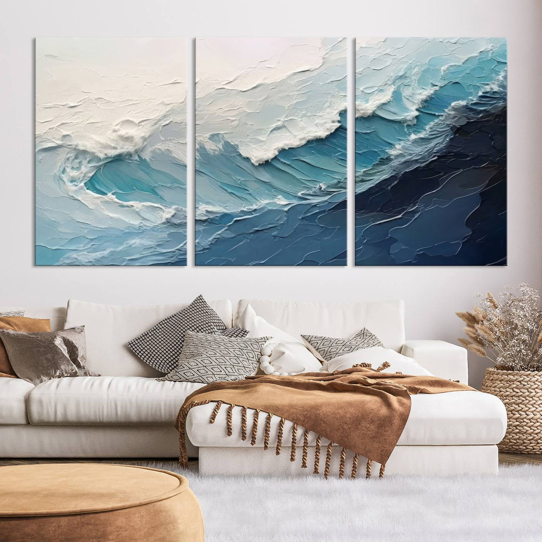 Blue Abstract Wave Ocean Wall Art Canvas Print