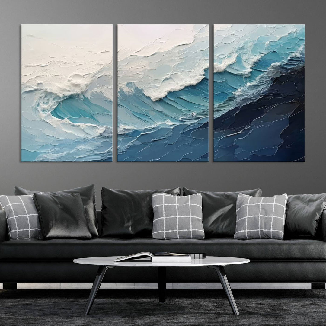 Blue Abstract Wave Ocean Wall Art Canvas Print