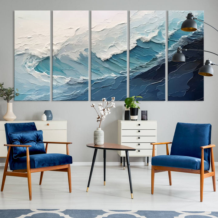 Blue Abstract Wave Ocean Wall Art Canvas Print