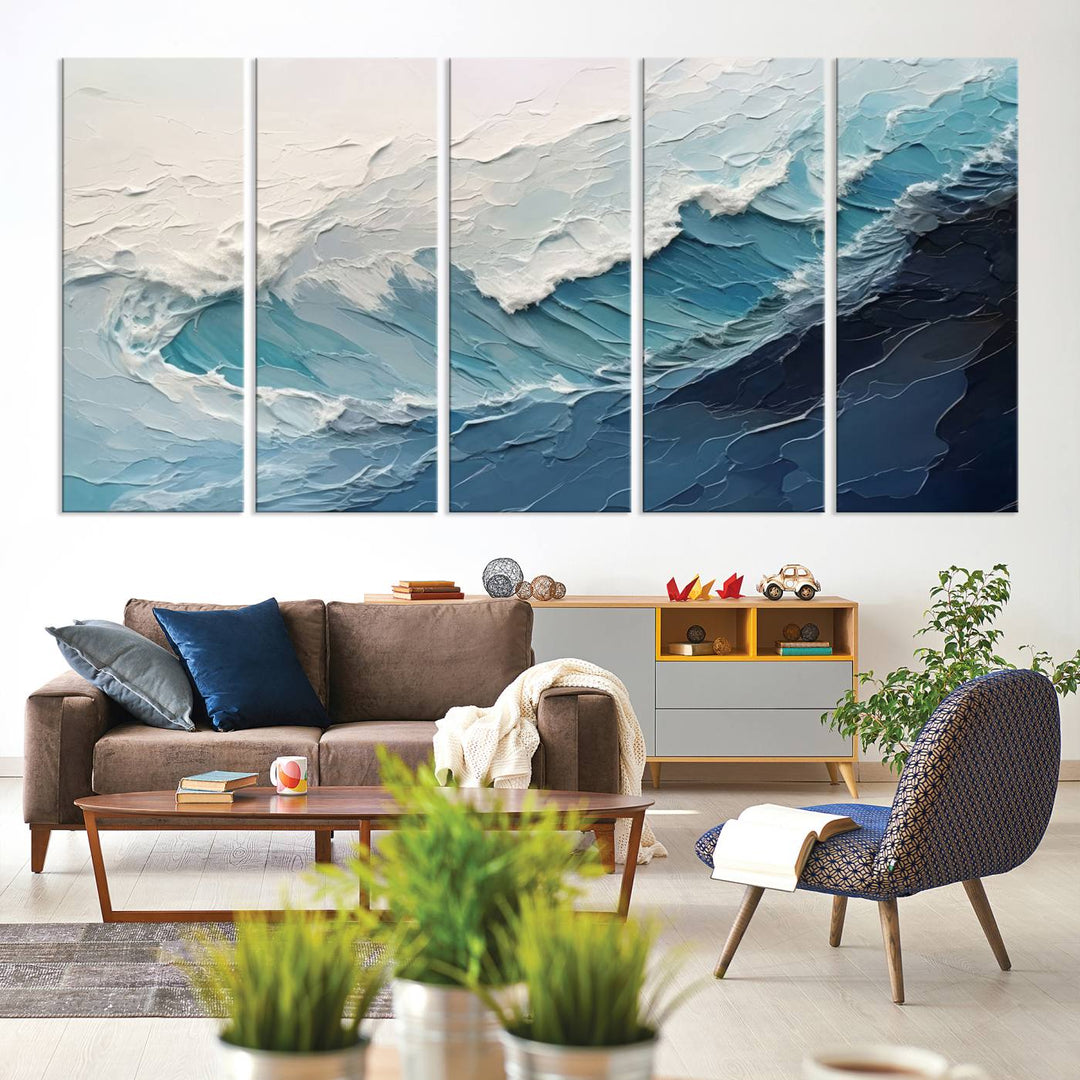 Blue Abstract Wave Ocean Wall Art Canvas Print