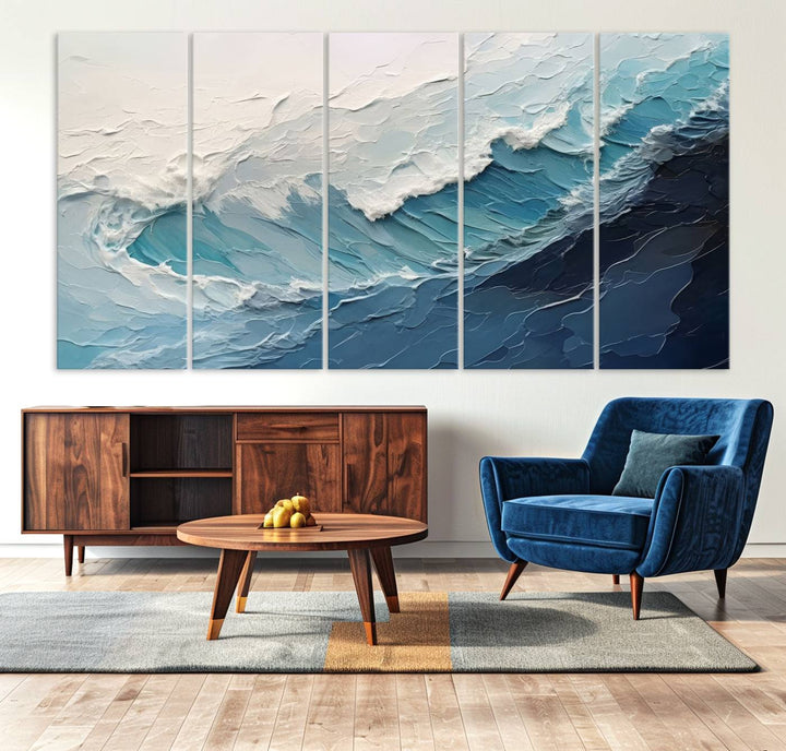 Blue Abstract Wave Ocean Wall Art Canvas Print