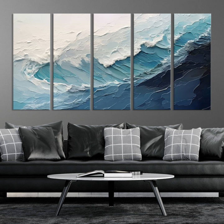 Blue Abstract Wave Ocean Wall Art Canvas Print