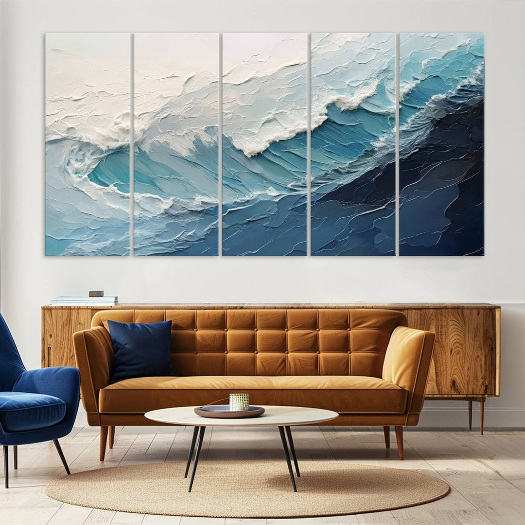 Blue Abstract Wave Ocean Wall Art Canvas Print