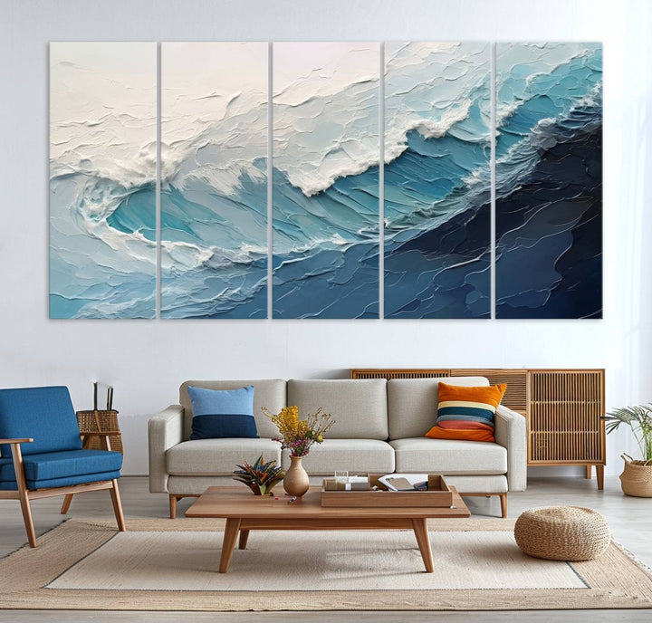 Blue Abstract Wave Ocean Wall Art Canvas Print