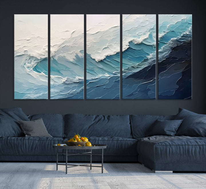 Blue Abstract Wave Ocean Wall Art Canvas Print