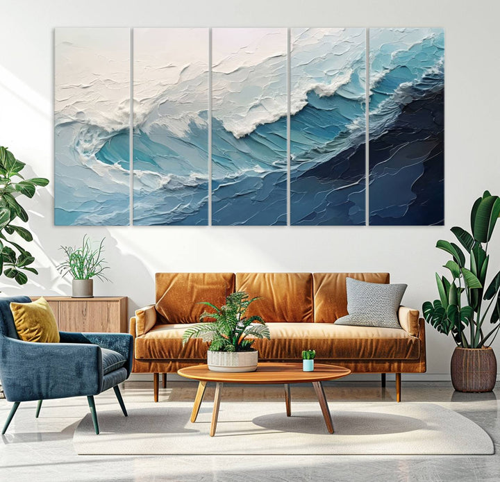 Blue Abstract Wave Ocean Wall Art Canvas Print