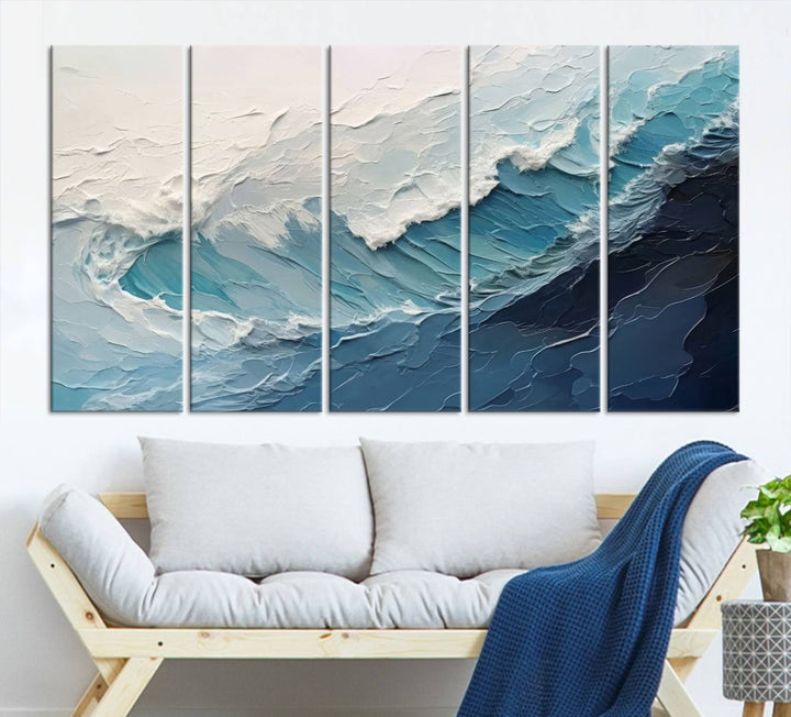 Blue Abstract Wave Ocean Wall Art Canvas Print