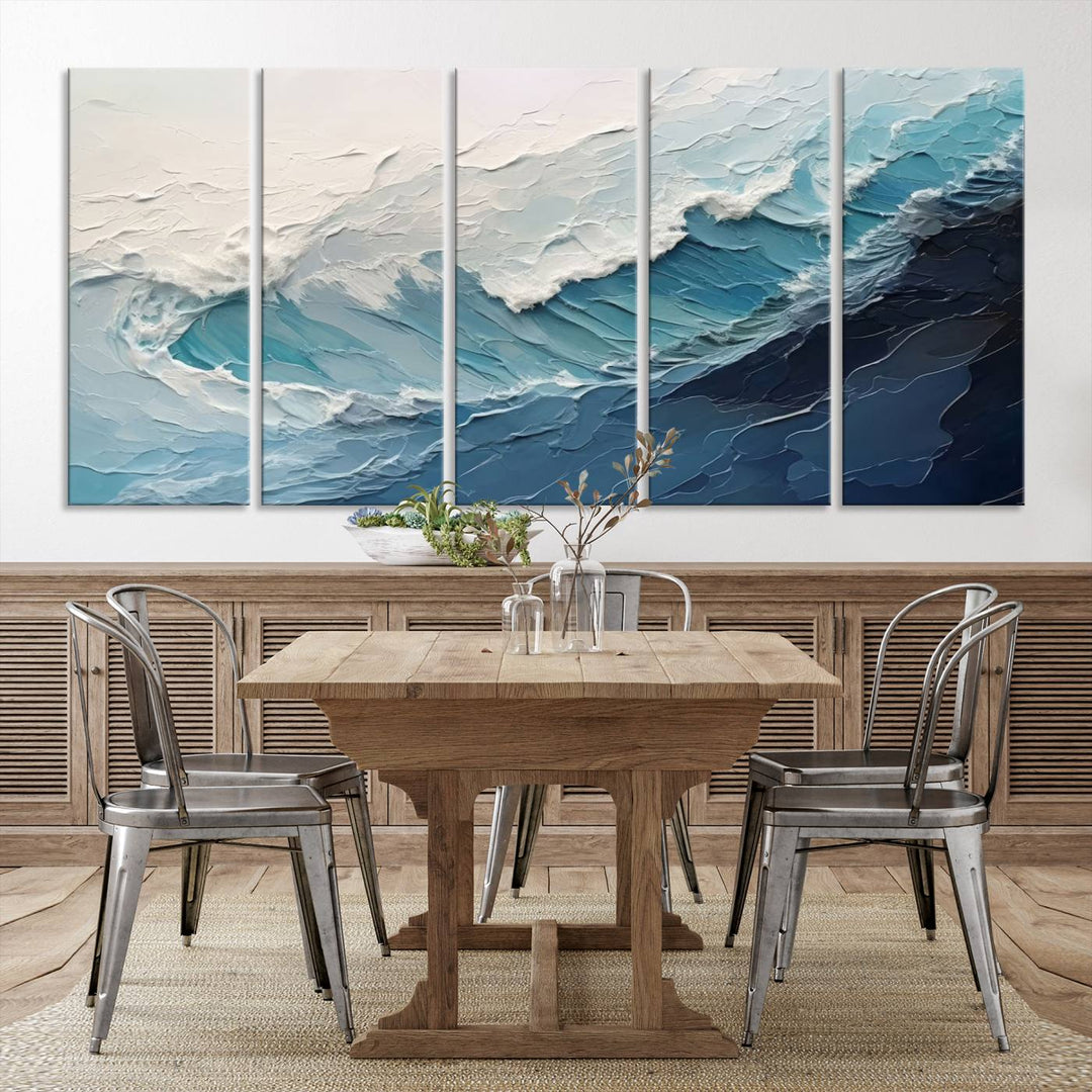 Blue Abstract Wave Ocean Wall Art Canvas Print