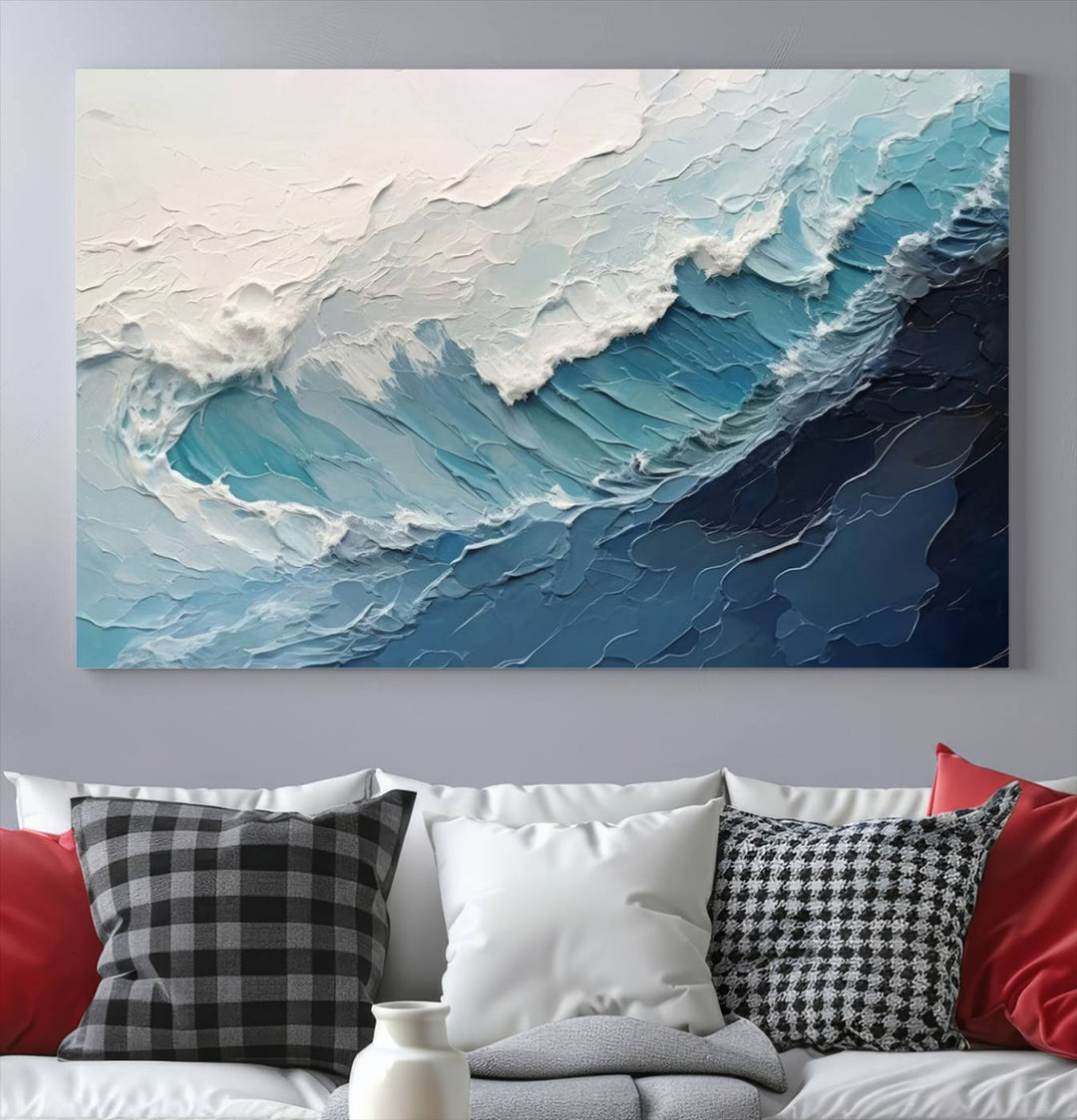 Blue Abstract Wave Ocean Wall Art Canvas Print