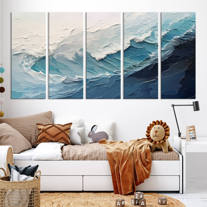 Blue Abstract Wave Ocean Wall Art Canvas Print