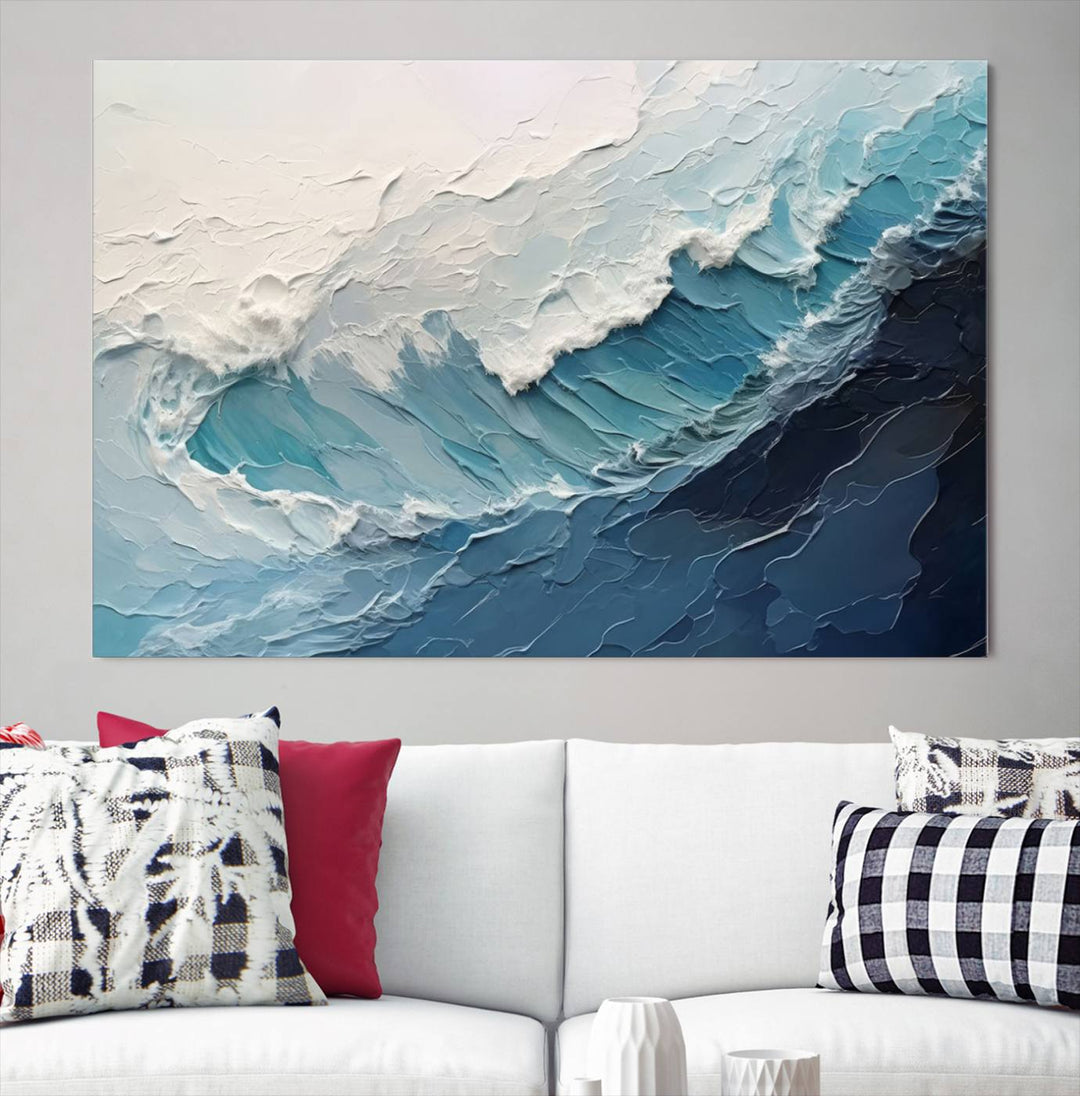 Blue Abstract Wave Ocean Wall Art Canvas Print