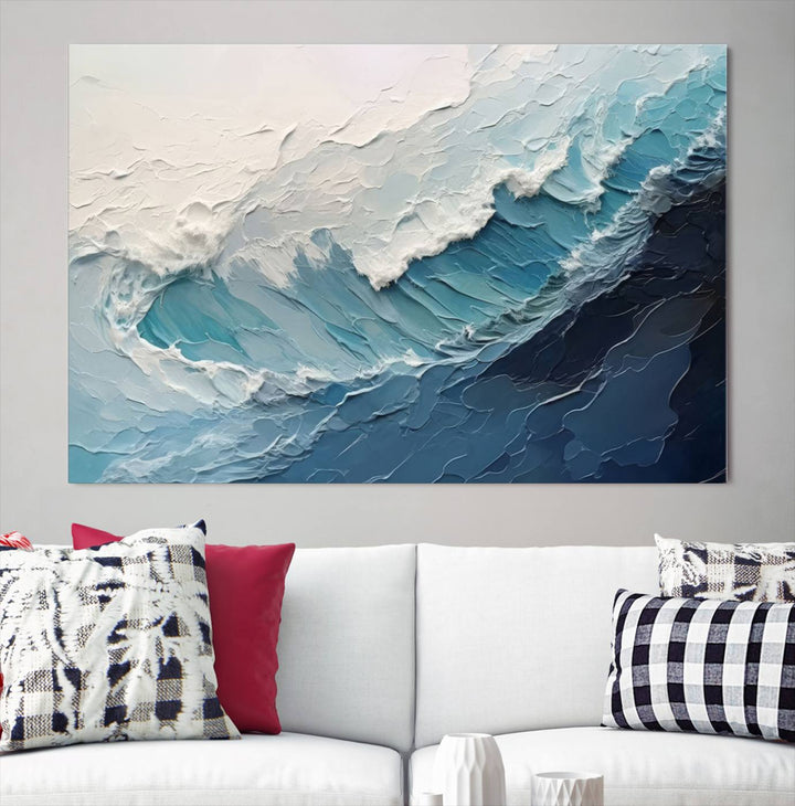 Blue Abstract Wave Ocean Wall Art Canvas Print