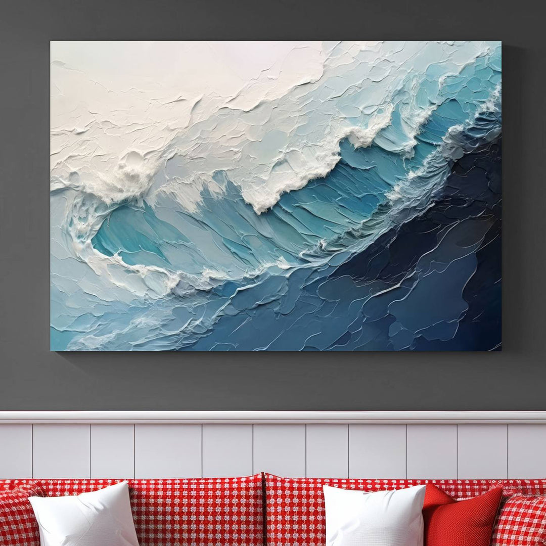 Blue Abstract Wave Ocean Wall Art Canvas Print