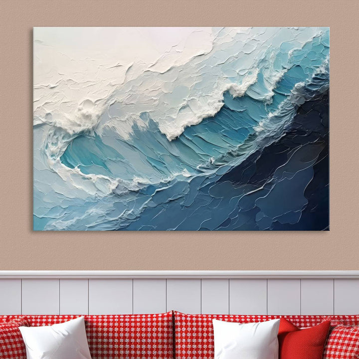 Blue Abstract Wave Ocean Wall Art Canvas Print