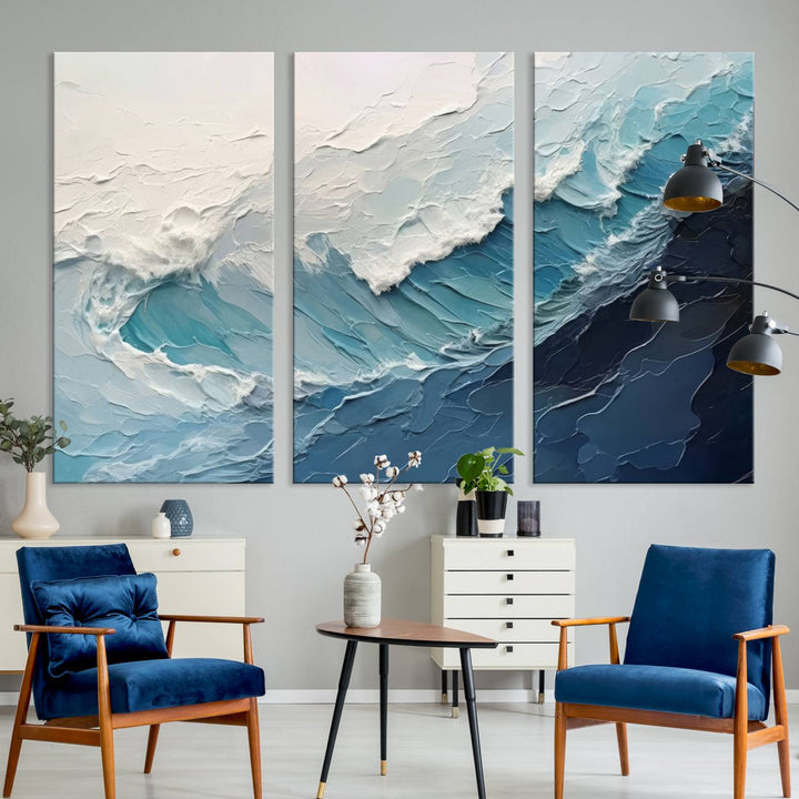 Blue Abstract Wave Ocean Wall Art Canvas Print