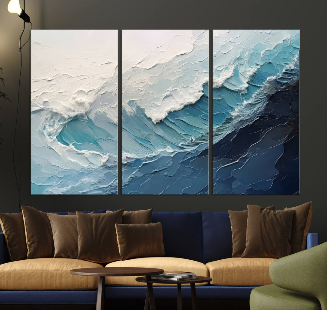 Blue Abstract Wave Ocean Wall Art Canvas Print