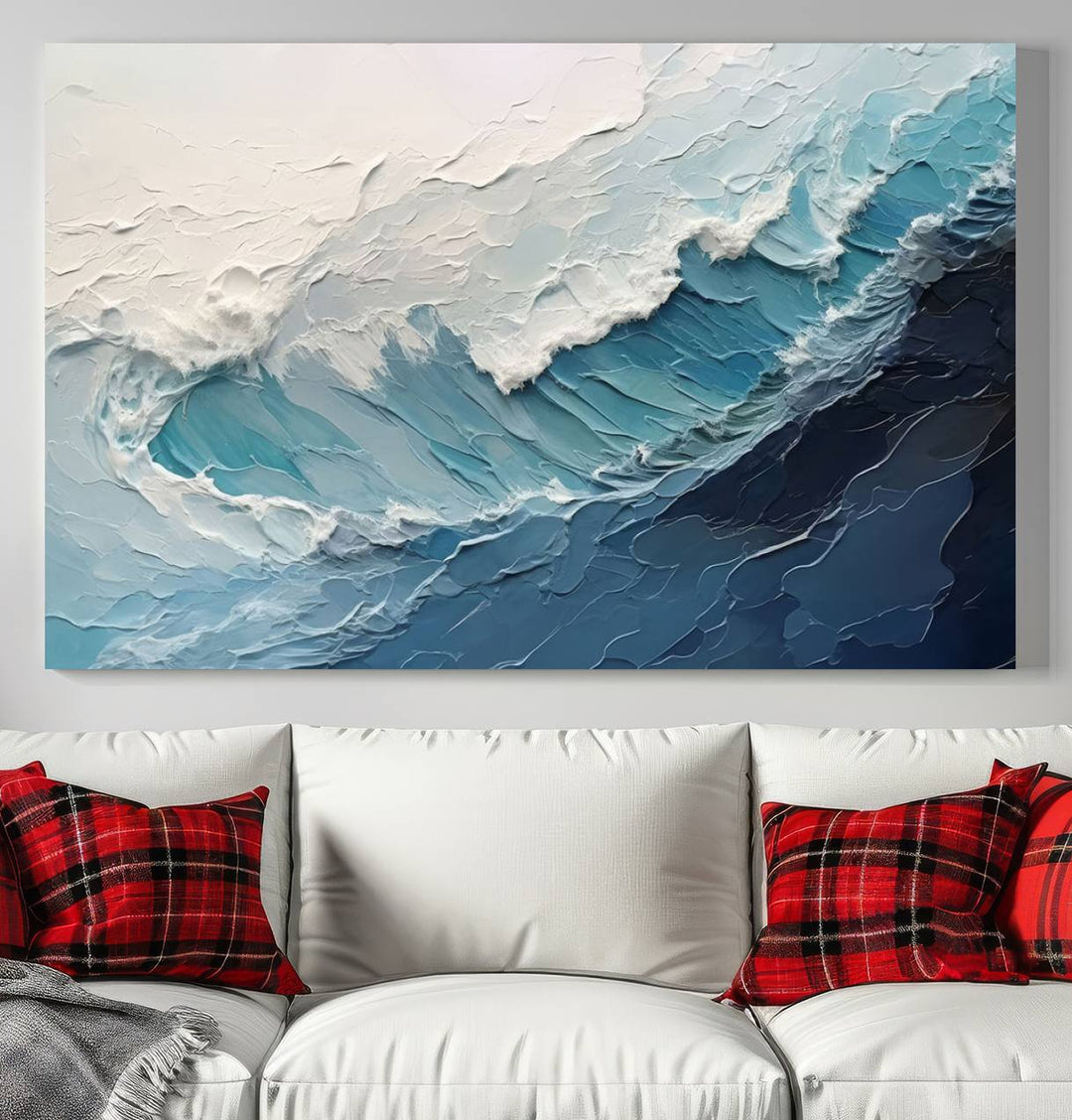 Blue Abstract Wave Ocean Wall Art Canvas Print