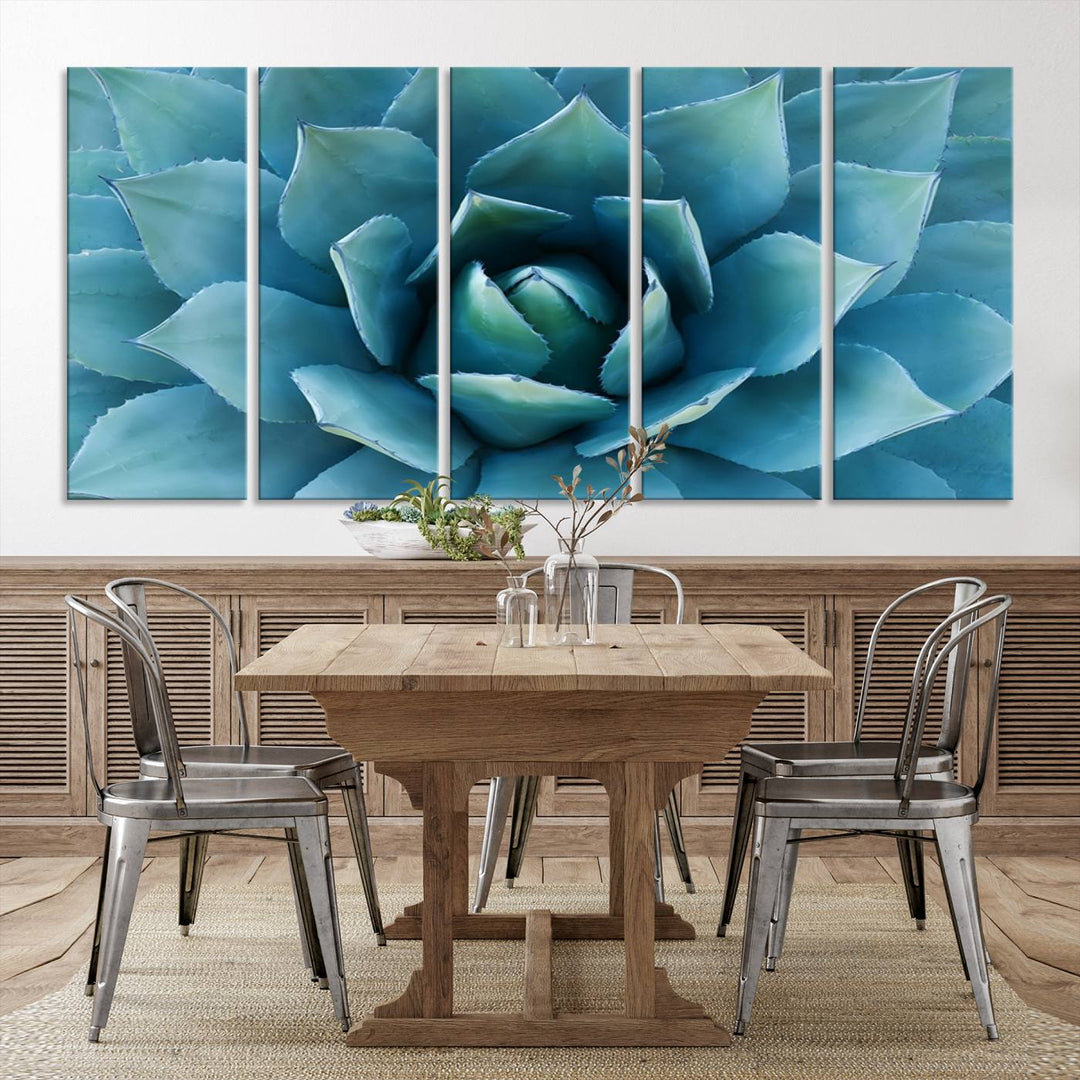 Blue Agave Canvas Wall Art Print - Large Agave Flower Wall Art Print for Living Room, Modern Botanical Wall Decor