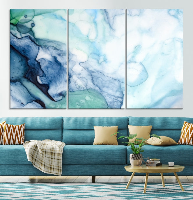 Blue and Green Marble Abstract Wall Art Canvas Print for Living Room Office Decor