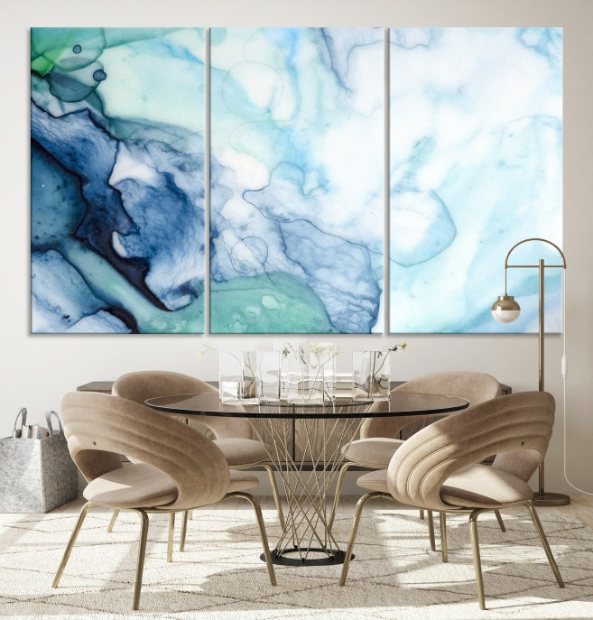 Blue and Green Marble Abstract Wall Art Canvas Print for Living Room Office Decor