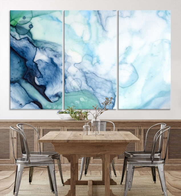 Blue and Green Marble Abstract Wall Art Canvas Print for Living Room Office Decor