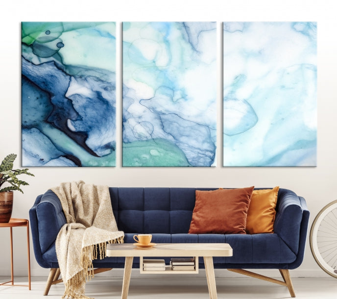 Blue and Green Marble Abstract Wall Art Canvas Print for Living Room Office Decor