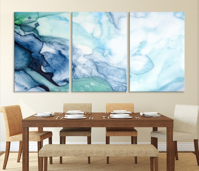 Blue and Green Marble Abstract Wall Art Canvas Print for Living Room Office Decor