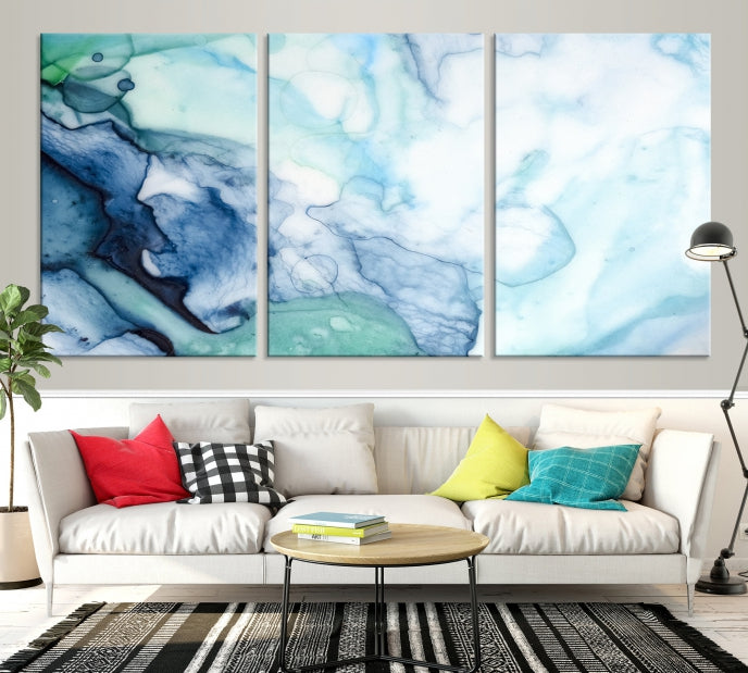 Blue and Green Marble Abstract Wall Art Canvas Print for Living Room Office Decor