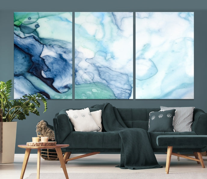 Blue and Green Marble Abstract Wall Art Canvas Print for Living Room Office Decor