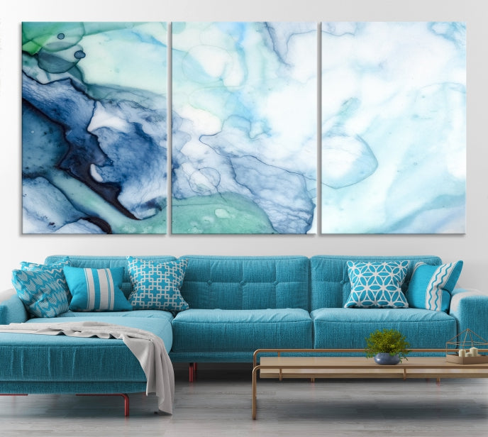 Blue and Green Marble Abstract Wall Art Canvas Print for Living Room Office Decor