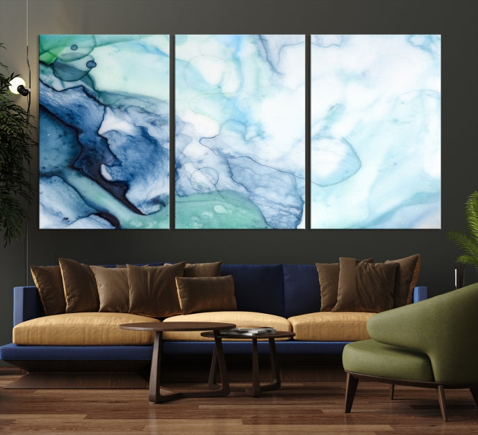 Blue and Green Marble Abstract Wall Art Canvas Print for Living Room Office Decor