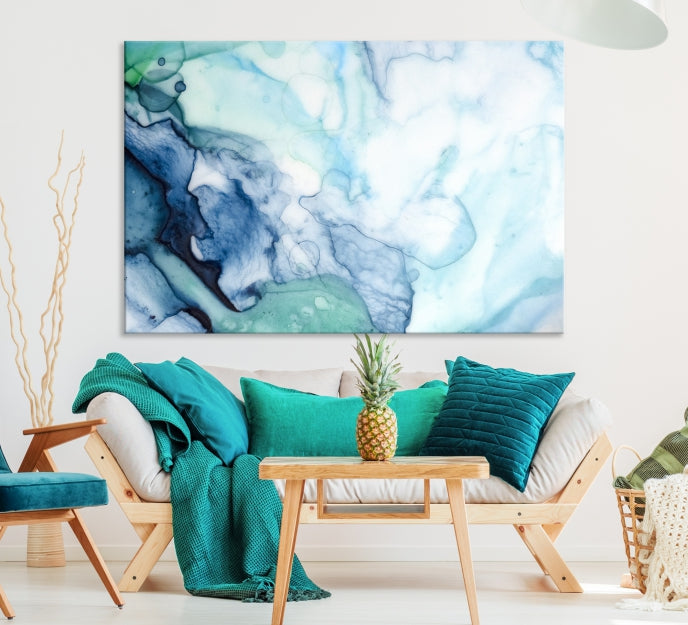 Blue and Green Marble Abstract Wall Art Canvas Print for Living Room Office Decor