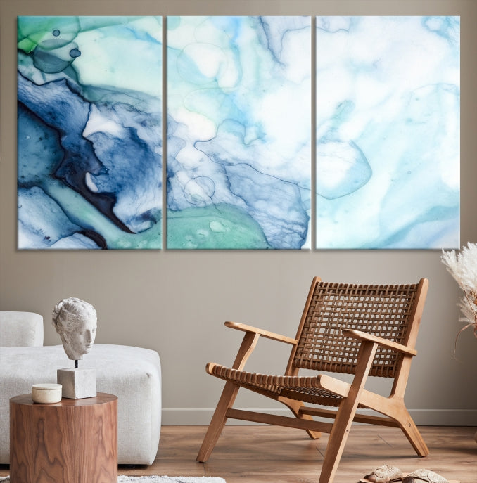 Blue and Green Marble Abstract Wall Art Canvas Print for Living Room Office Decor