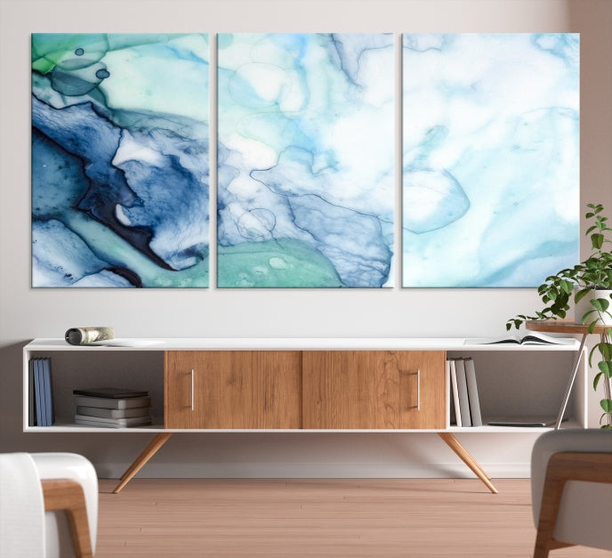 Blue and Green Marble Abstract Wall Art Canvas Print for Living Room Office Decor