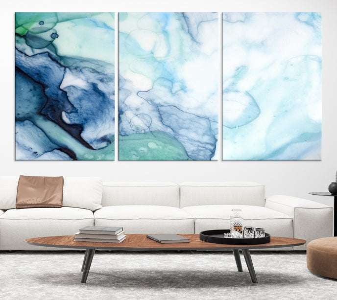 Blue and Green Marble Abstract Wall Art Canvas Print for Living Room Office Decor