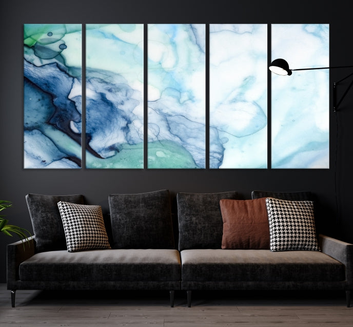 Blue and Green Marble Abstract Wall Art Canvas Print for Living Room Office Decor