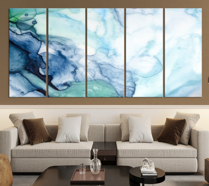 Blue and Green Marble Abstract Wall Art Canvas Print for Living Room Office Decor