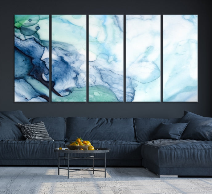 Blue and Green Marble Abstract Wall Art Canvas Print for Living Room Office Decor